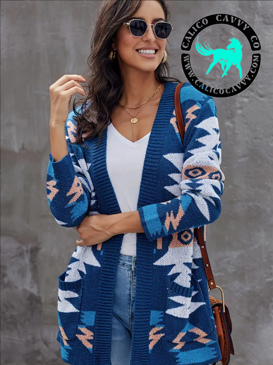 Blue and Peach Aztec Cardigan