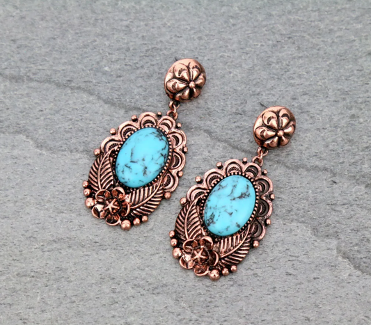 Concho with Semi Stone Stud Earrings