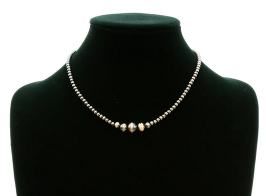 15″ Long, Tiny 4mm Navajo Style Copper Pearl Necklace