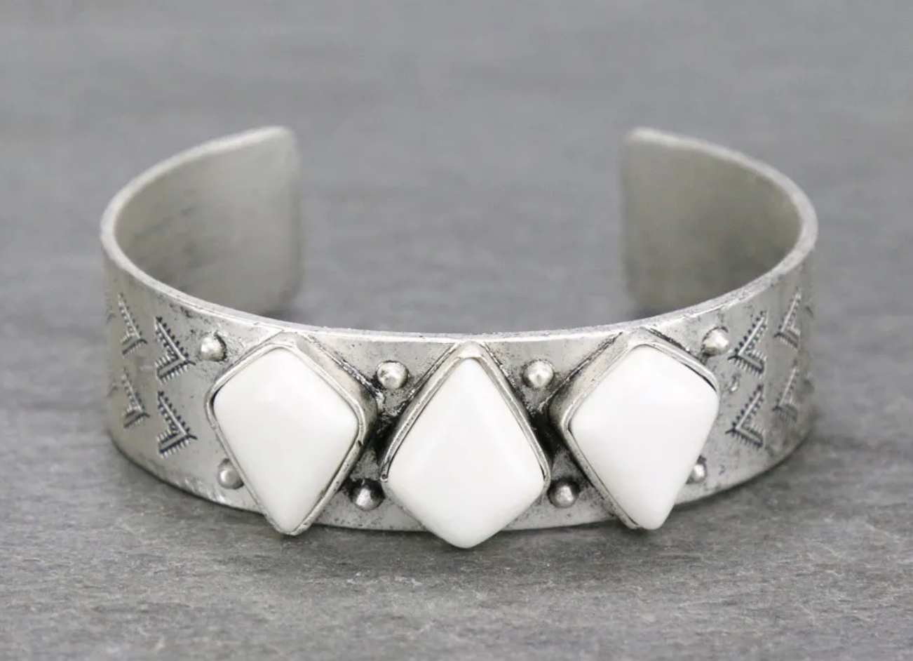 Natural White Stone “C” Cuff Bracelet