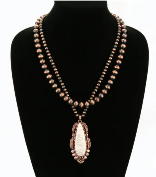 Layered Navajo Style Pearl with Pendant Necklace