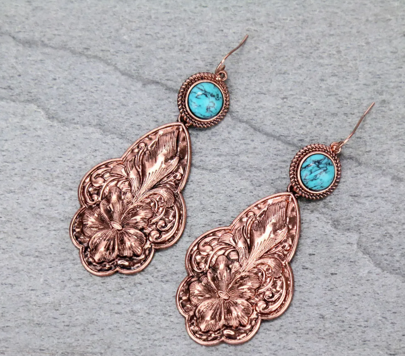 Flower Casting with Stone Dangle Earrings