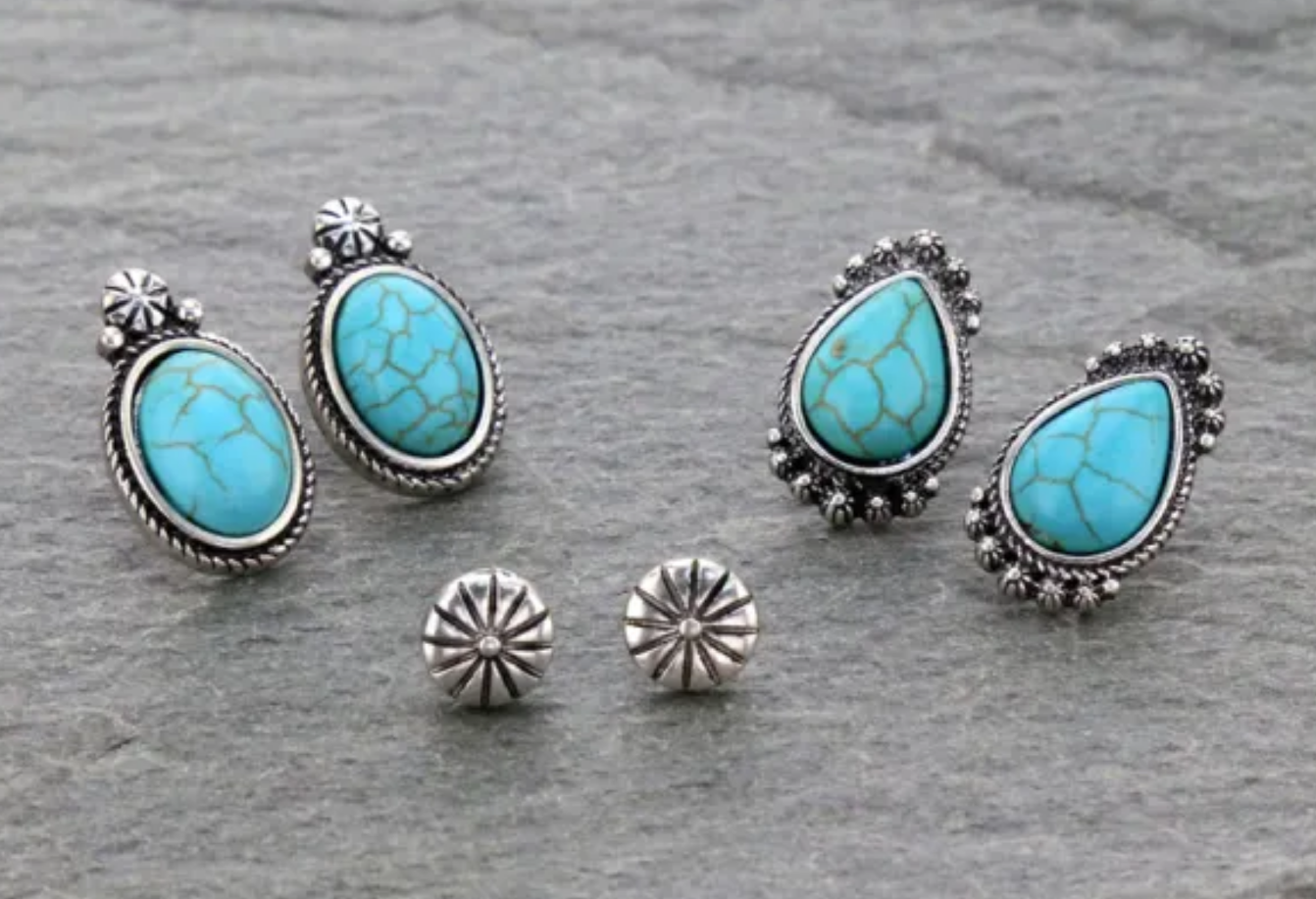 3 Pair Western Turquoise Earring Set